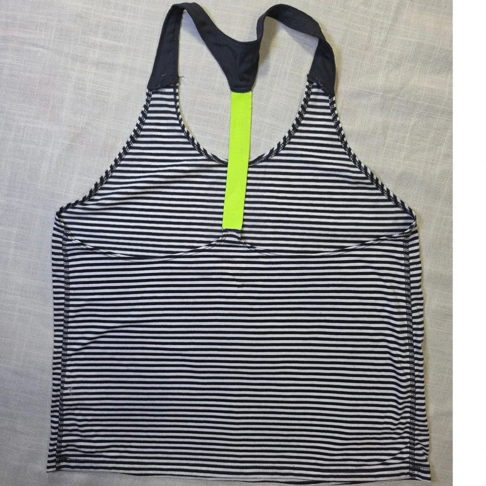 Nike Dri-FIT Womens Racerback Tank Top Black White Striped Neon Green Size M